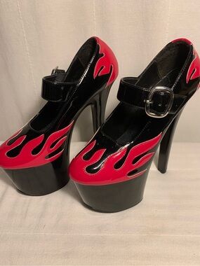 Pleaser Platform Mary Jane Stilletto Heels Flame